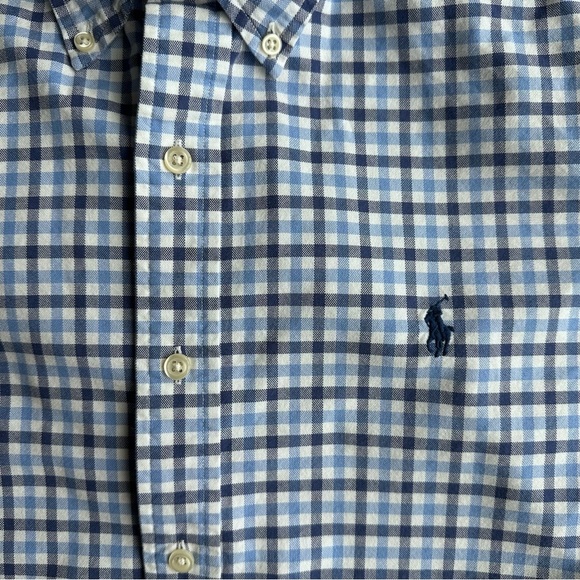 Polo Ralph Lauren Blue & White Plaid Button Up Shirt Men’s Size L 100% Cotton - Picture 3 of 8